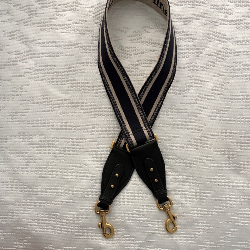 Christian Dior Beige and Blue Bag Strap with Gold Accents